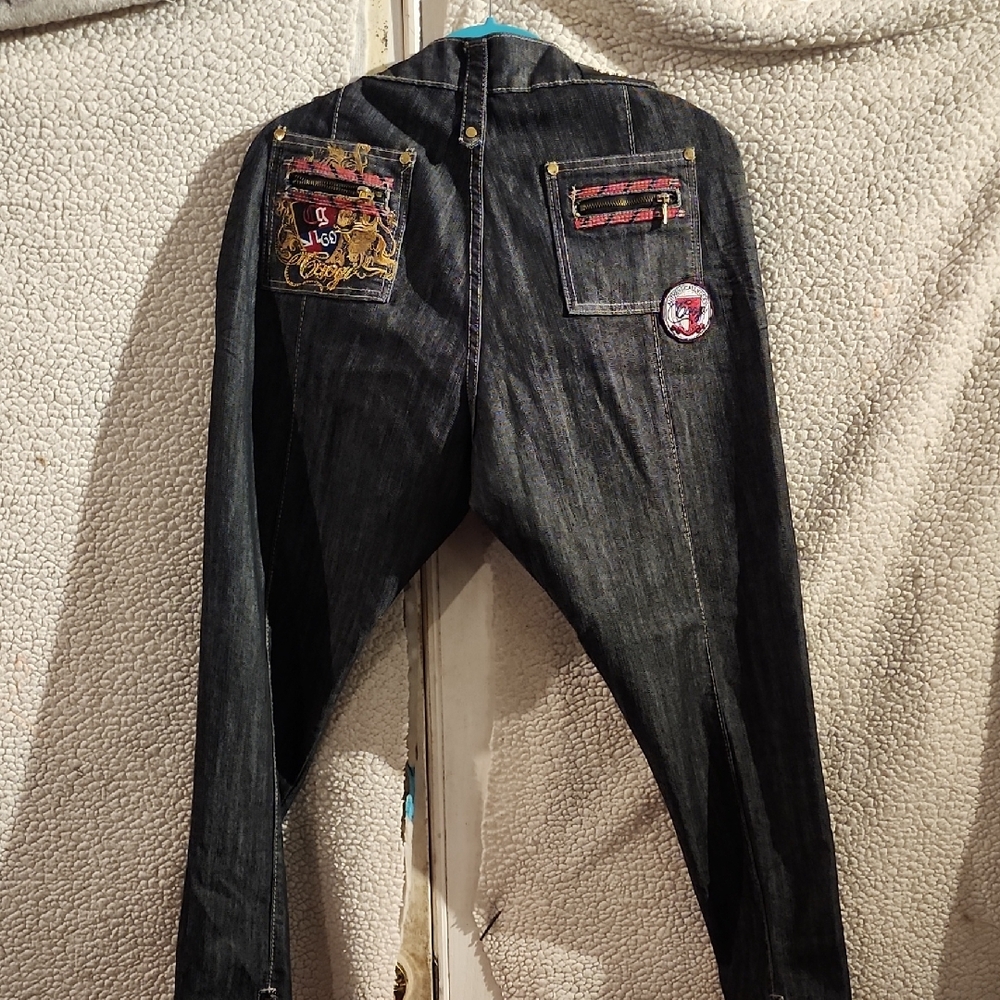COOGI Black Embroidered Skinny Jeans